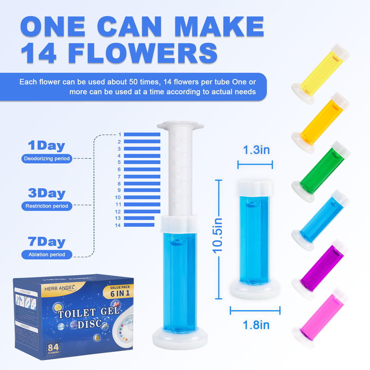HerbAngel Toilet Gel Discs 6-in-1 (84 Flowers, Multi-Scent)