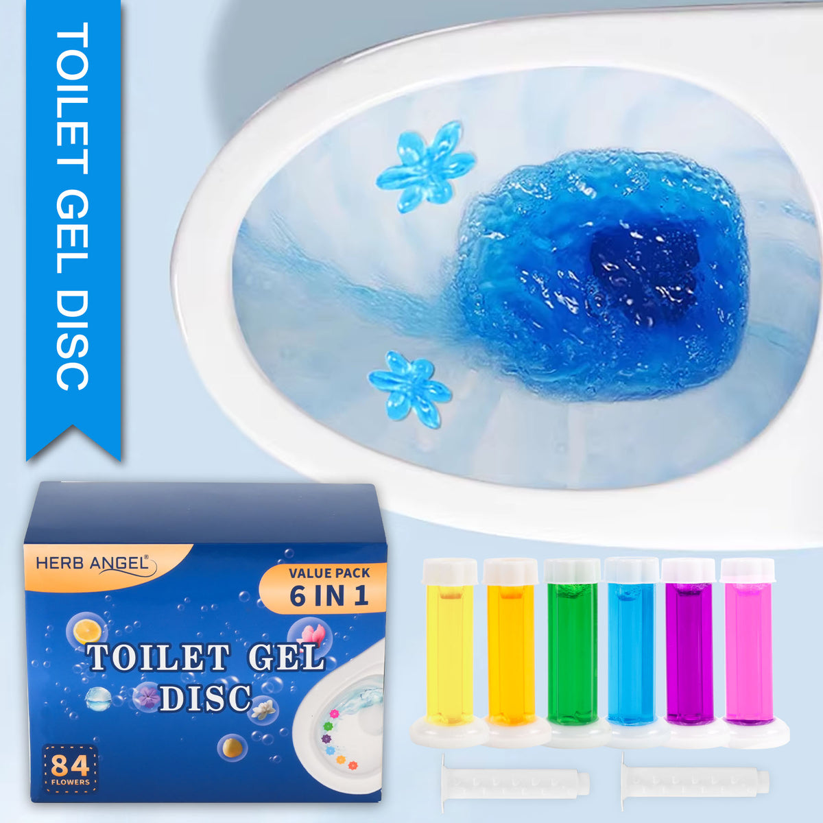 HerbAngel Toilet Gel Discs 6-in-1 (84 Flowers, Multi-Scent)