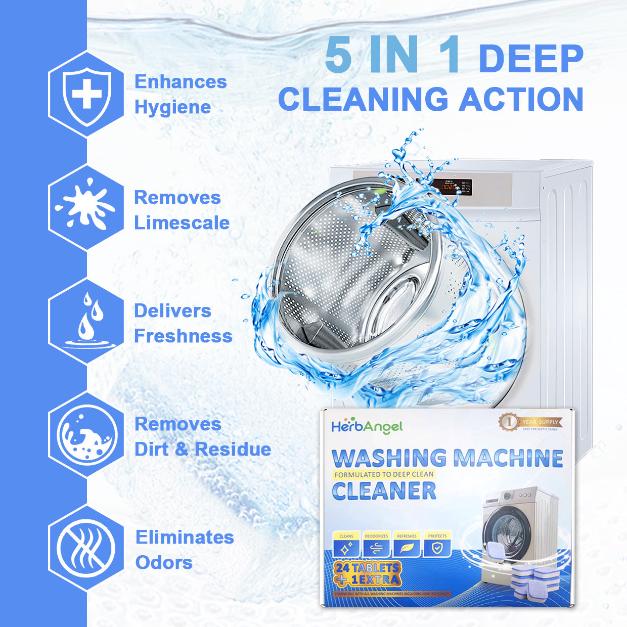 HerbAngel Washing Machine Cleaner Tablets (24+1 Pack)