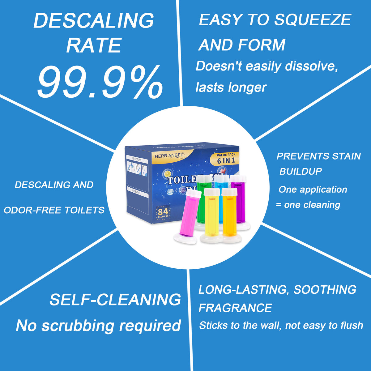 HerbAngel Toilet Gel Discs 6-in-1 (84 Flowers, Multi-Scent)