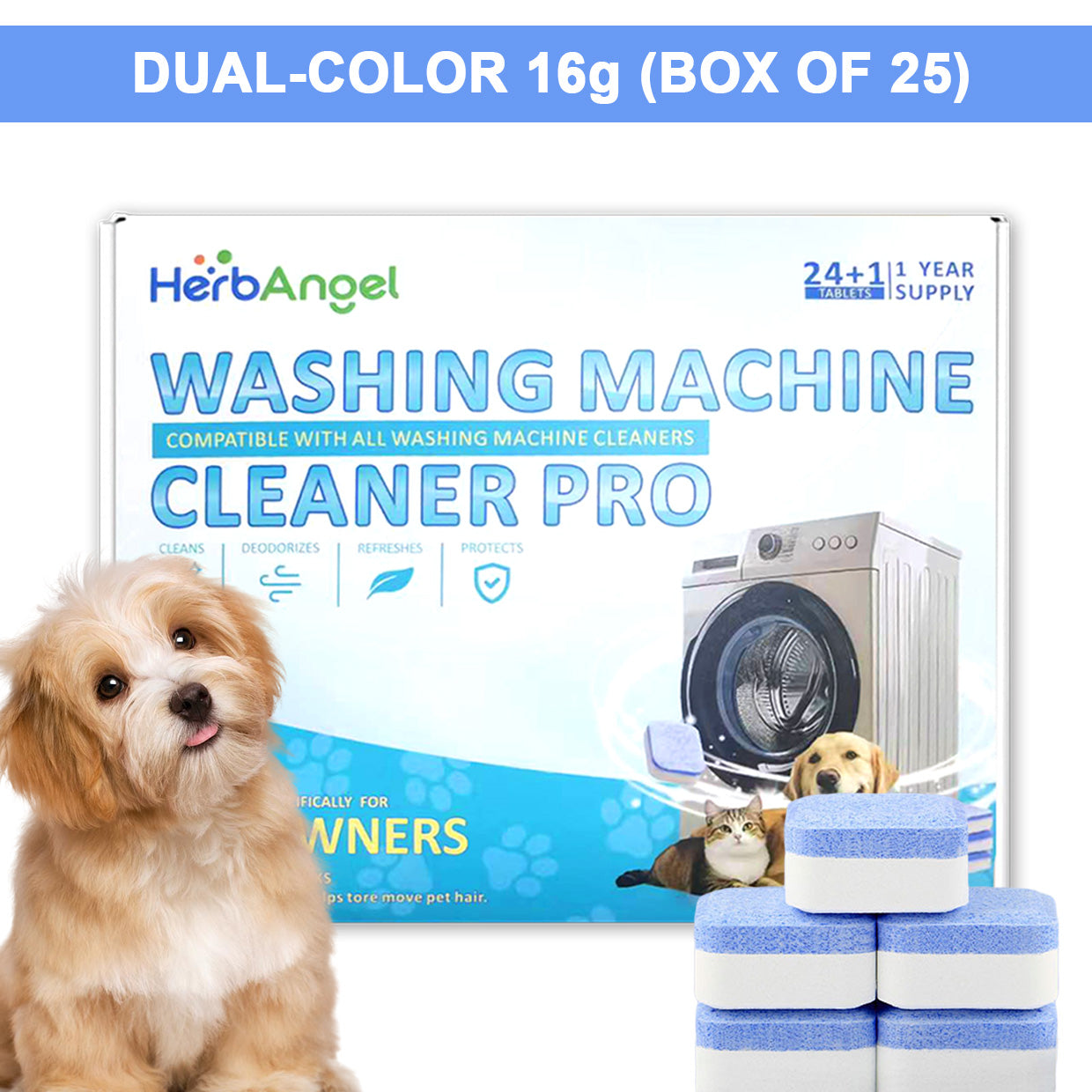 HerbAngel Washing Machine Cleaner Pro for Pet Owners (25 Tablets)