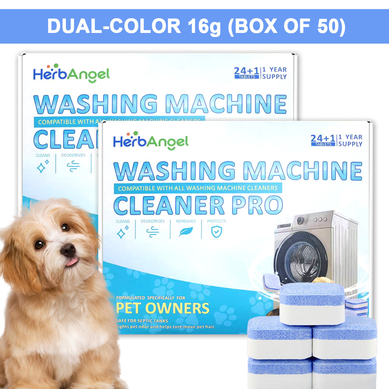 HerbAngel Washing Machine Cleaner Pro for Pet Owners (25 Tablets)