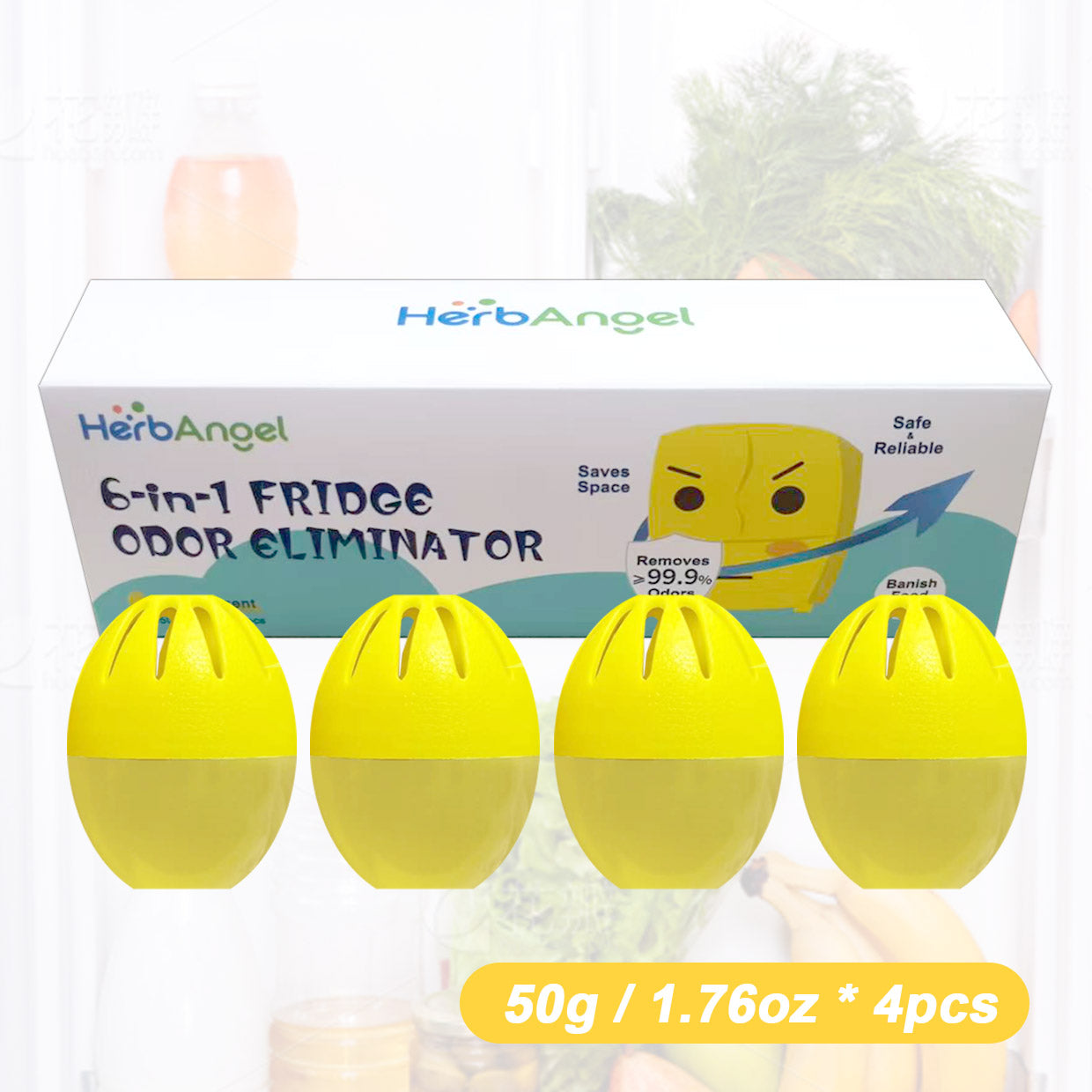 HerbAngel Fridge Deodorizer Balls, Odor Eliminator (4 Pack)